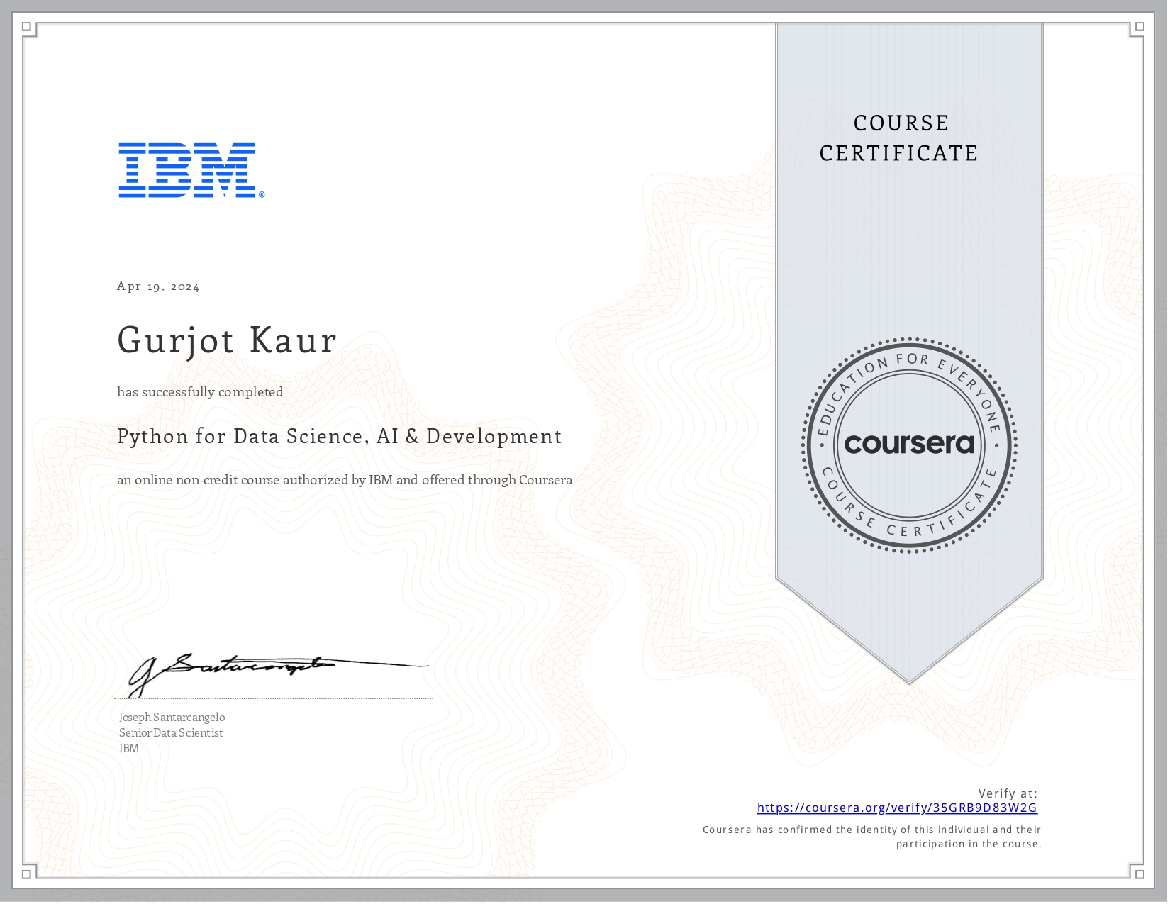 Introduction to Python certificate